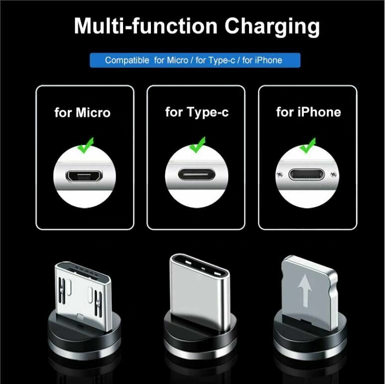 Beleuchtetes 3 in 1 LED USB Ladekabel mit Magnetanschluss und Lauflichtfunktion, kompatibel mit Lightning-, Micro-USB sowie Type-C Anschluss (erhältlich in verschiedenen Farben)