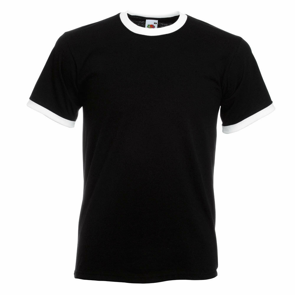 Ringer T-Shirt Rundhals (Herren, Farbe Schwarz) 92316