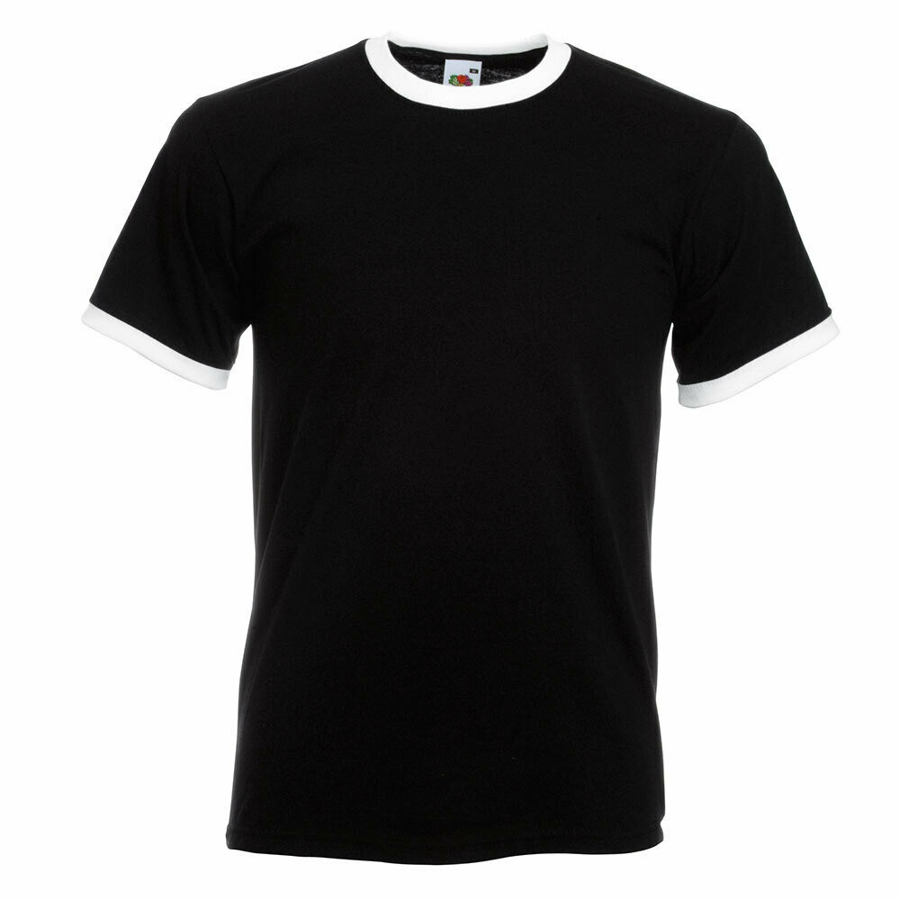 Ringer T-Shirt Rundhals (Herren, Farbe Schwarz)