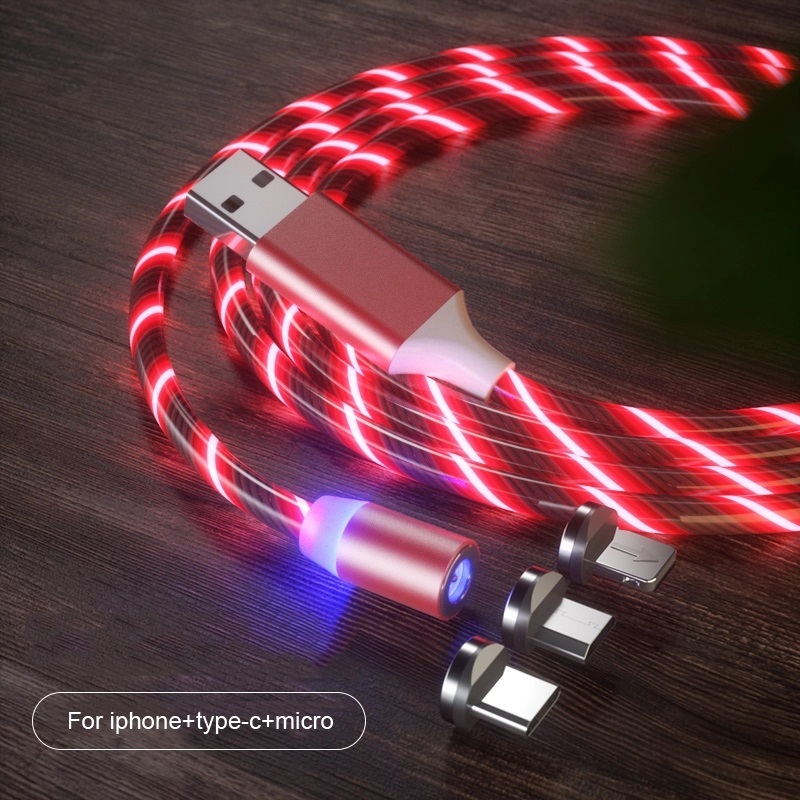 Beleuchtetes 3 in 1 LED USB Ladekabel mit Magnetanschluss und Lauflichtfunktion, kompatibel mit Lightning-, Micro-USB sowie Type-C Anschluss (erhältlich in verschiedenen Farben)