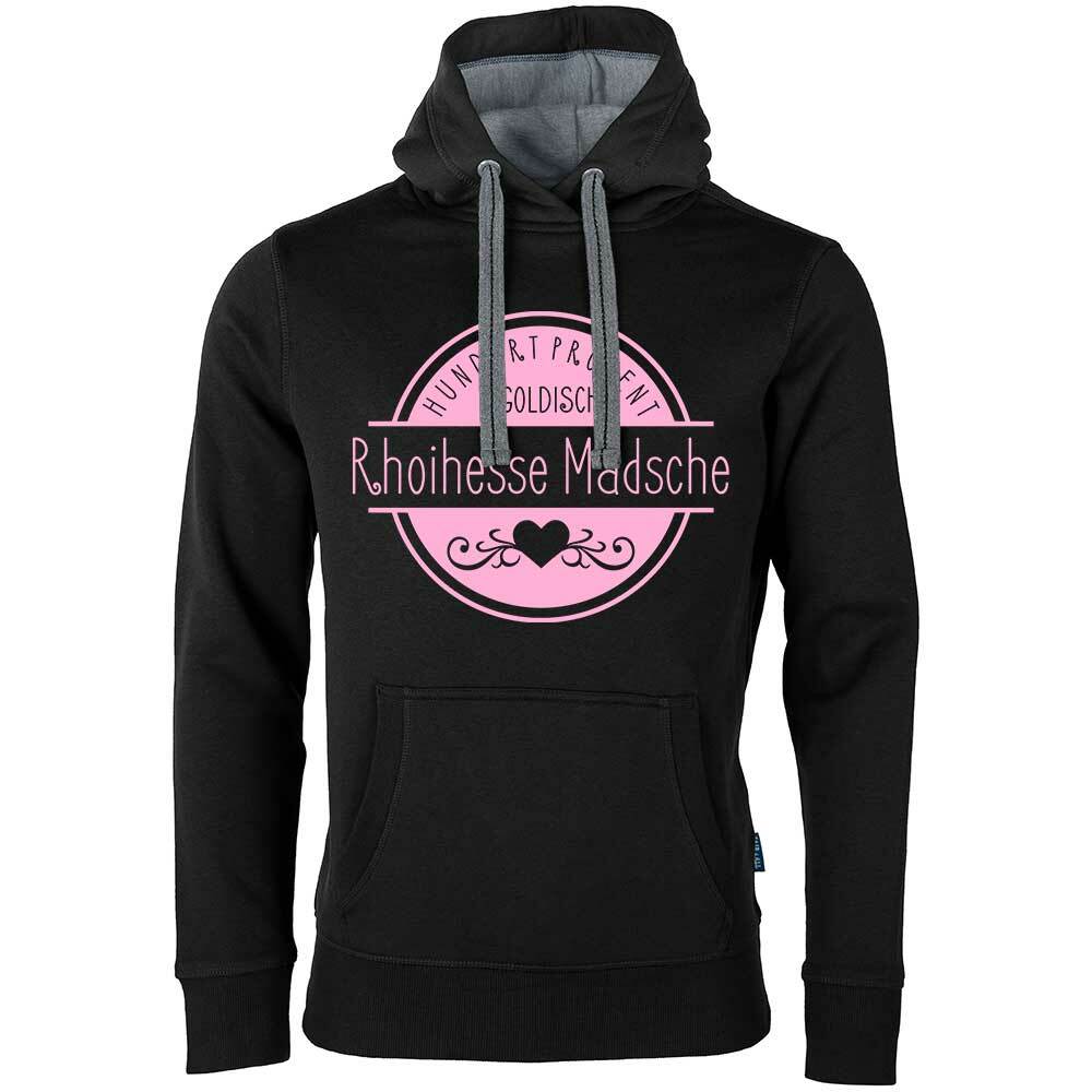 "Hundert Prozent e goldisch Rhoihesse Mädsche" Luxury Hoody (Damen) M1-RHL 31321
