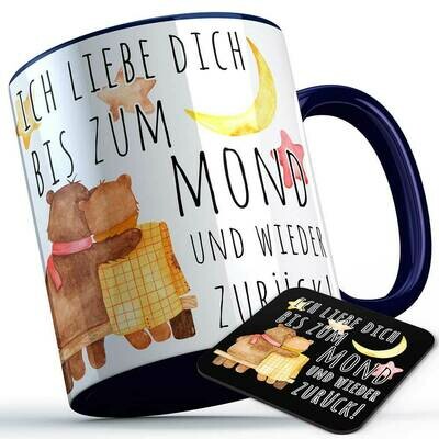 Ich liebe dich bis zum Mond und wieder zurück Tasse (5 Varianten) inkl. Untersetzer