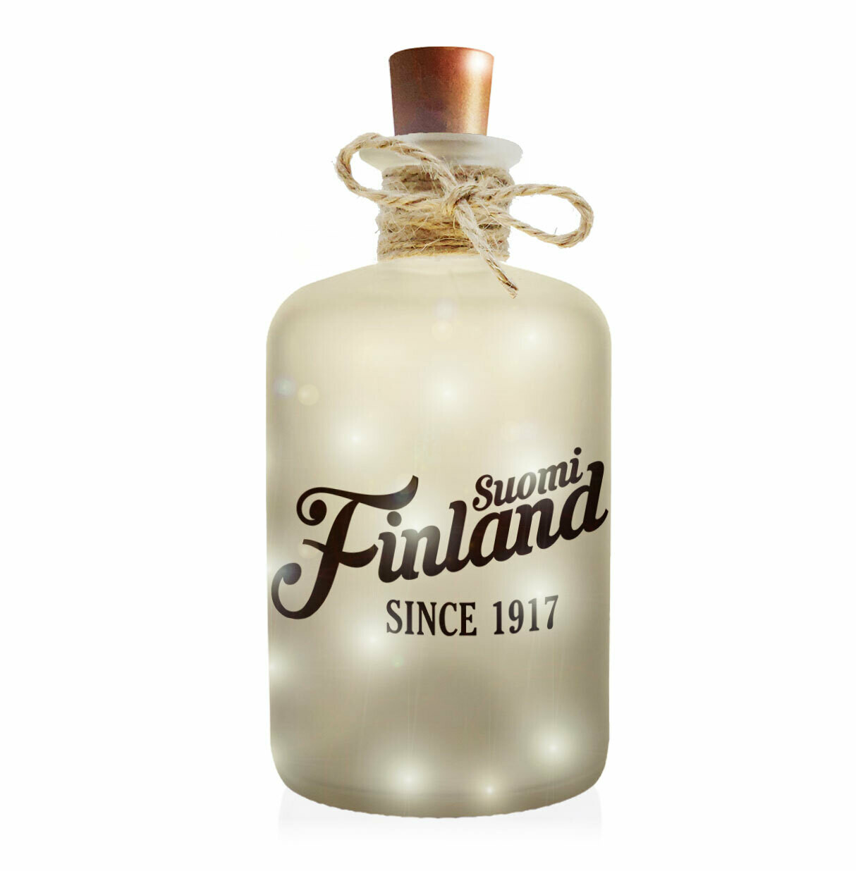 "Suomi Finland - since 1917" Flaschenlicht (Frost-Look Dekoflasche mit LED-Beleuchtung)
