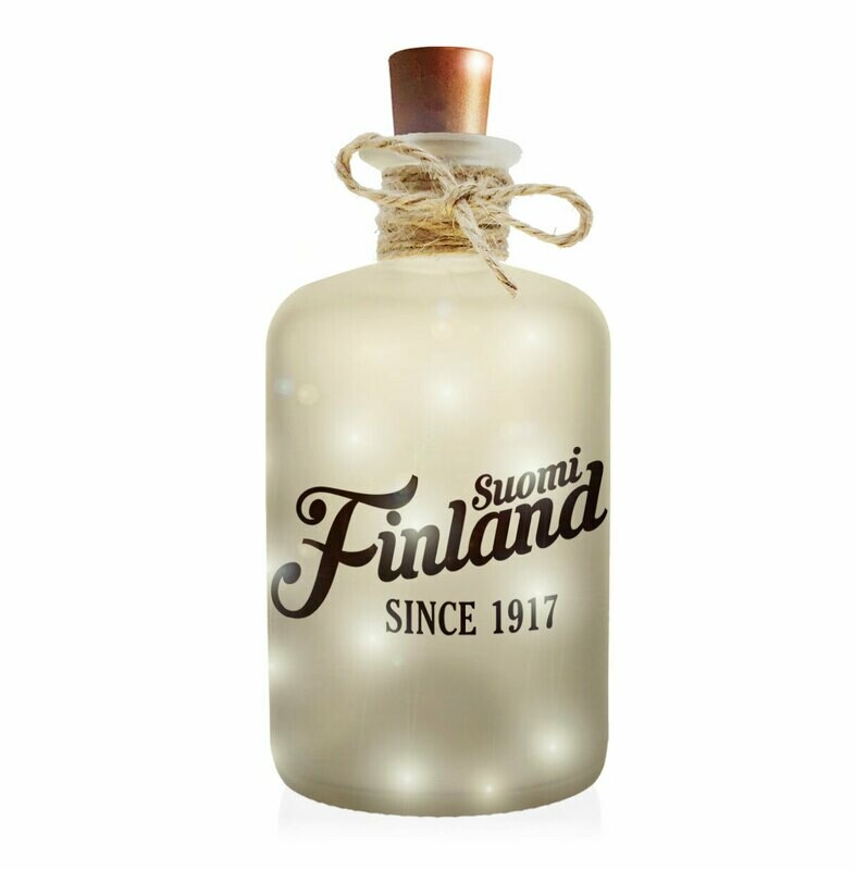 "Suomi Finland - since 1917" Flaschenlicht (Frost-Look Dekoflasche mit LED-Beleuchtung)