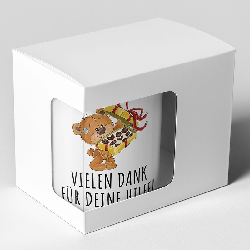 Vielen Dank für deine Hilfe Tasse (Bär mit Pralinen) süße Sprüchetasse (5 Varianten)