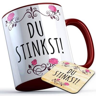 Du stinkst Tasse inkl. passendem Untersetzer lustige Sprüchetasse (5 Varianten)