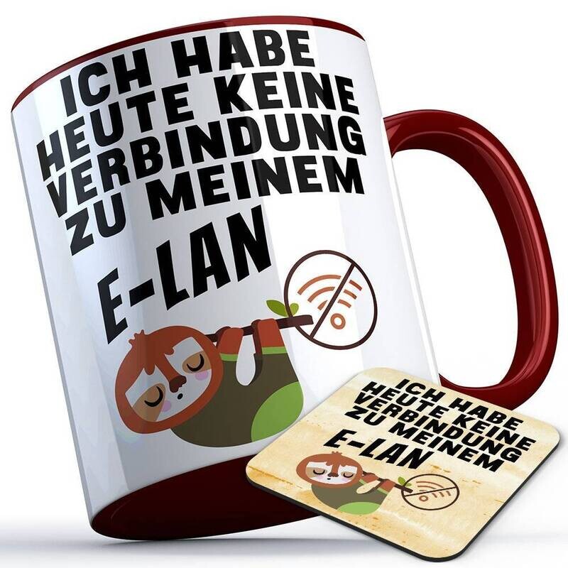 Ich habe heute keine Verbindung zu meinem E-LAN Tasse inkl. passendem Untersetzer lustige Sprüchetasse mit Faultier (5 Varianten)