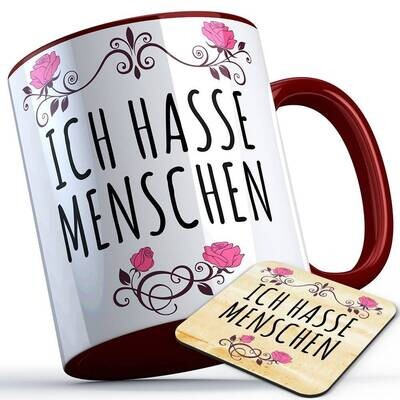 Ich hasse Menschen Tasse inkl. passendem Untersetzer lustige Sprüchetasse (5 Varianten)