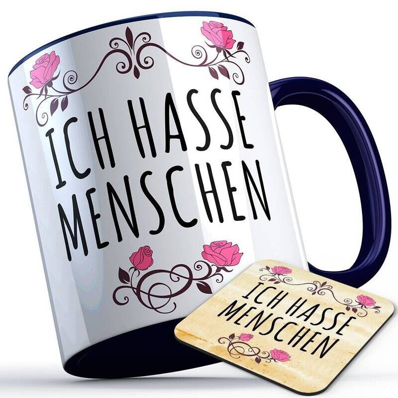 Ich hasse Menschen Tasse inkl. passendem Untersetzer lustige Sprüchetasse (5 Varianten)