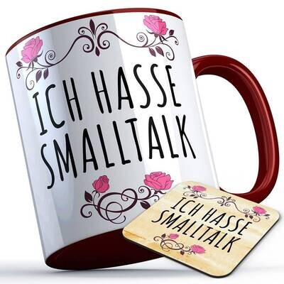 Ich hasse Smalltalk Tasse inkl. passendem Untersetzer lustige Sprüchetasse (5 Varianten)