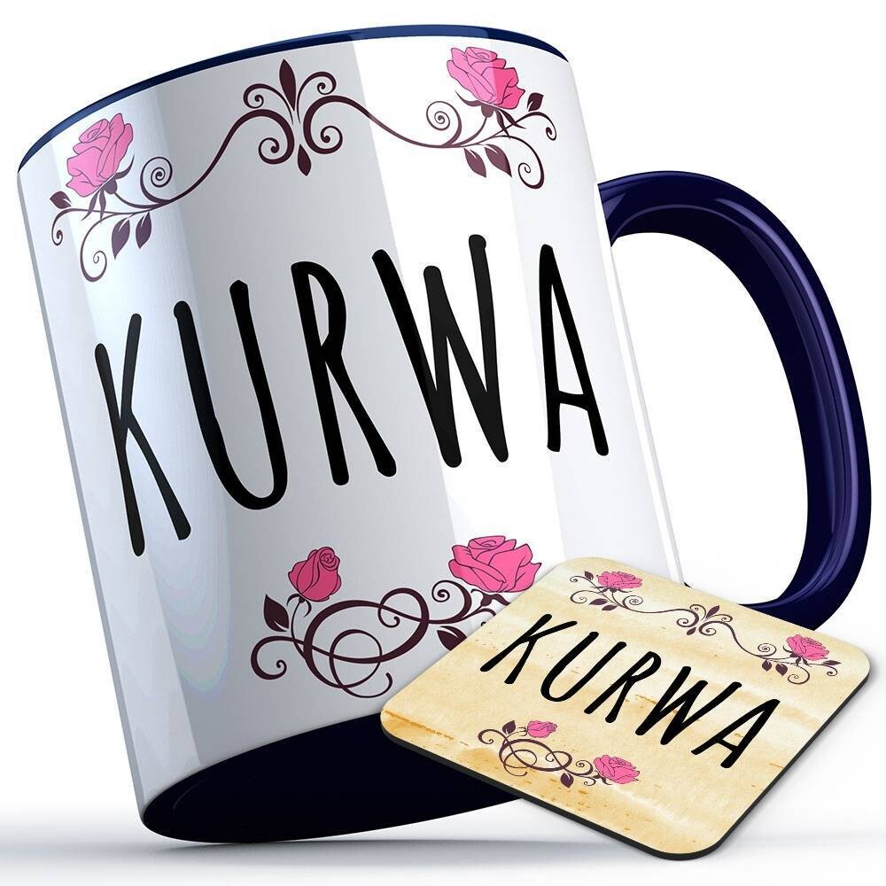 Kurwa Tasse inkl. passendem Untersetzer lustige Sprüchetasse (5 Varianten)