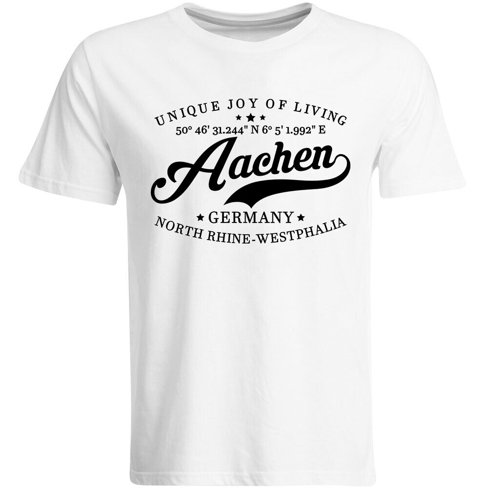 Aachen T-Shirt mit GPS Koordinaten (Herren, Rundhals- oder V-Ausschnitt)