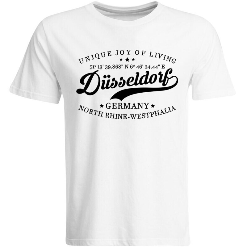 Düsseldorf T-Shirt mit GPS Koordinaten (Herren, Rundhals- oder V-Ausschnitt)