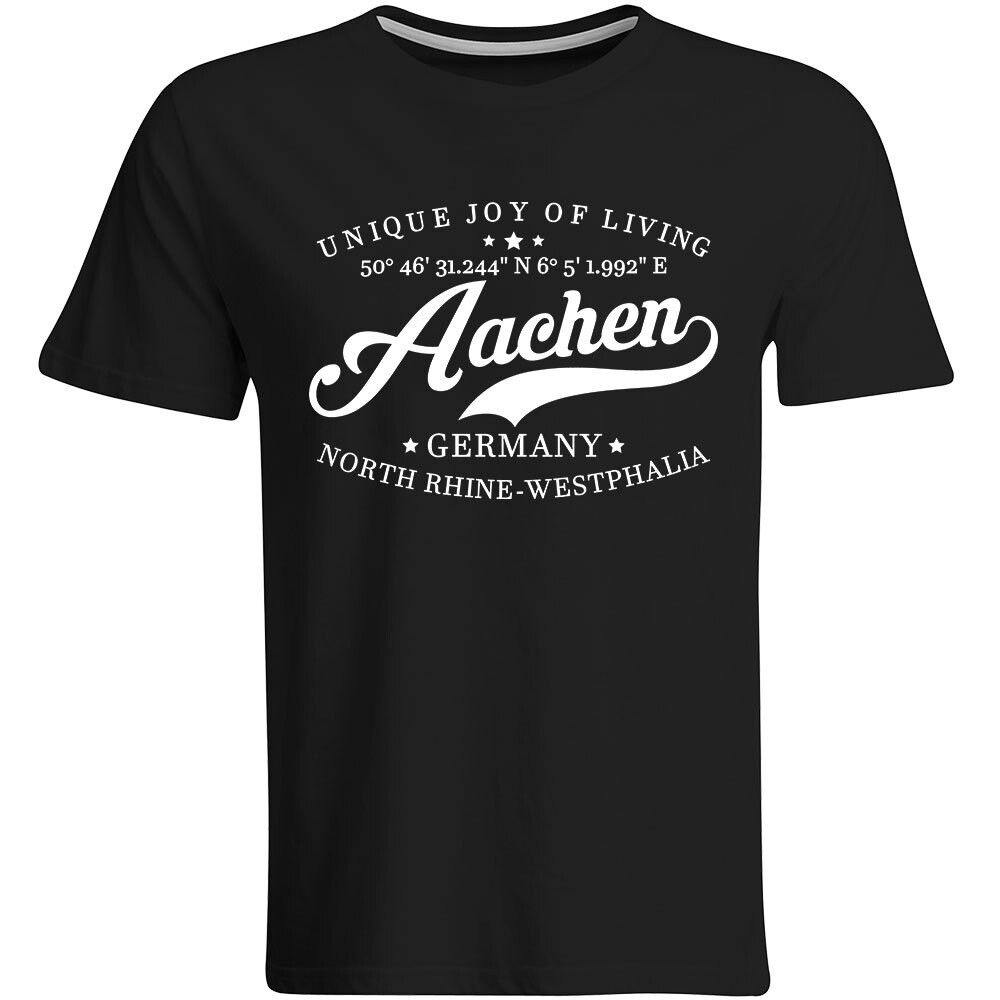 Aachen T-Shirt mit GPS Koordinaten (Herren, Rundhals- oder V-Ausschnitt)