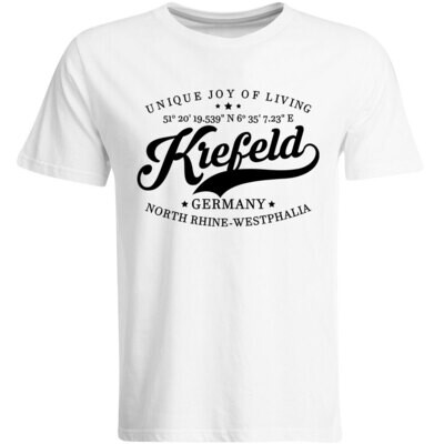 Krefeld T-Shirt mit GPS Koordinaten (Herren, Rundhals- oder V-Ausschnitt)
