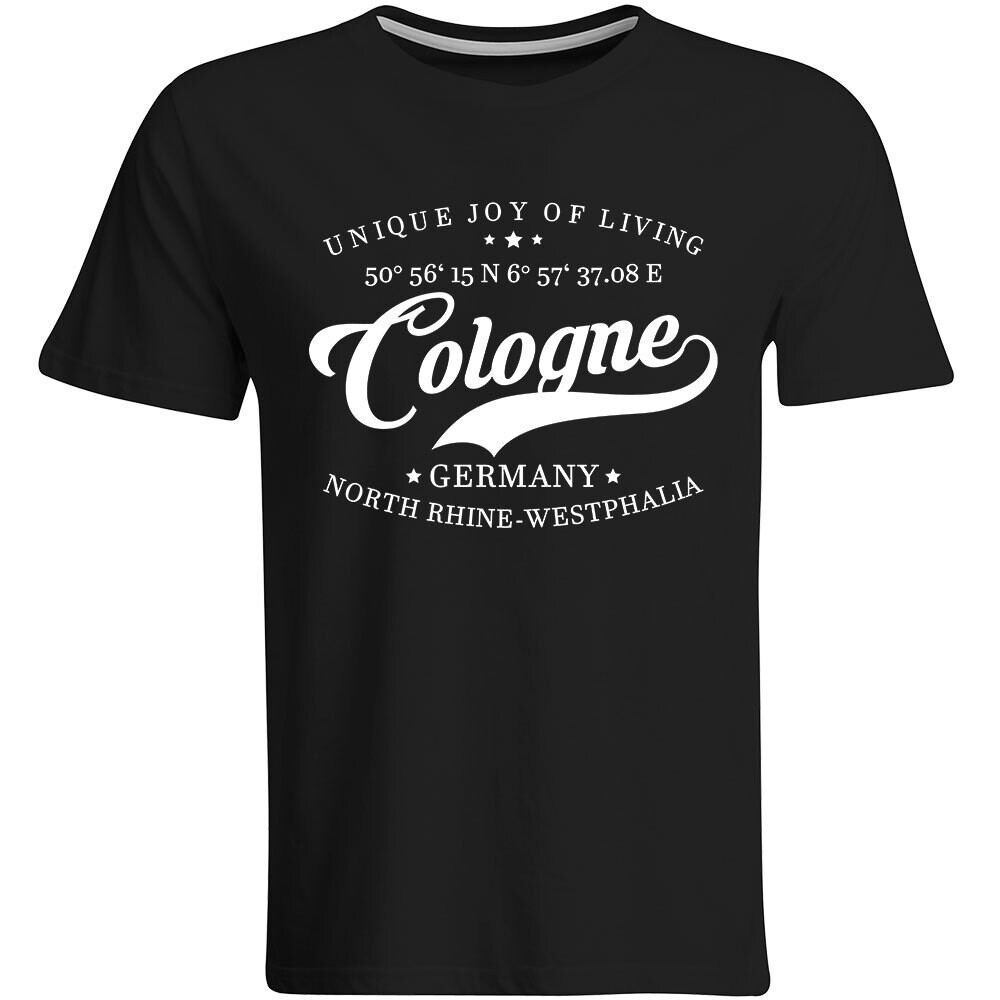 Cologne T-Shirt mit GPS Koordinaten (Herren, Rundhals- oder V-Ausschnitt)