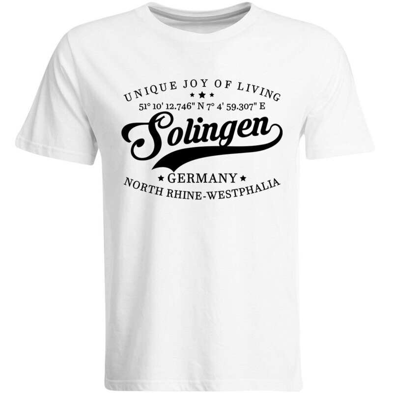 Solingen T-Shirt mit GPS Koordinaten (Herren, Rundhals- oder V-Ausschnitt)