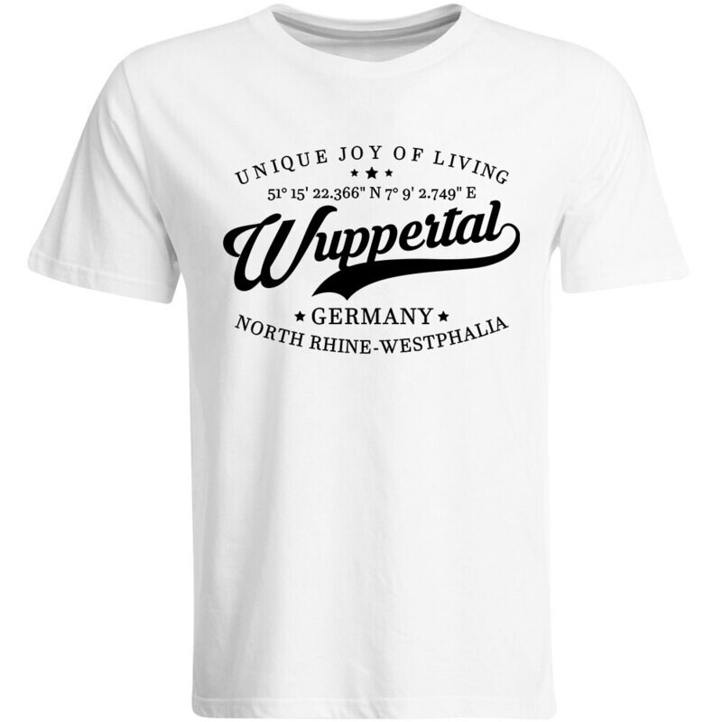 Wuppertal T-Shirt mit GPS Koordinaten (Herren, Rundhals- oder V-Ausschnitt)