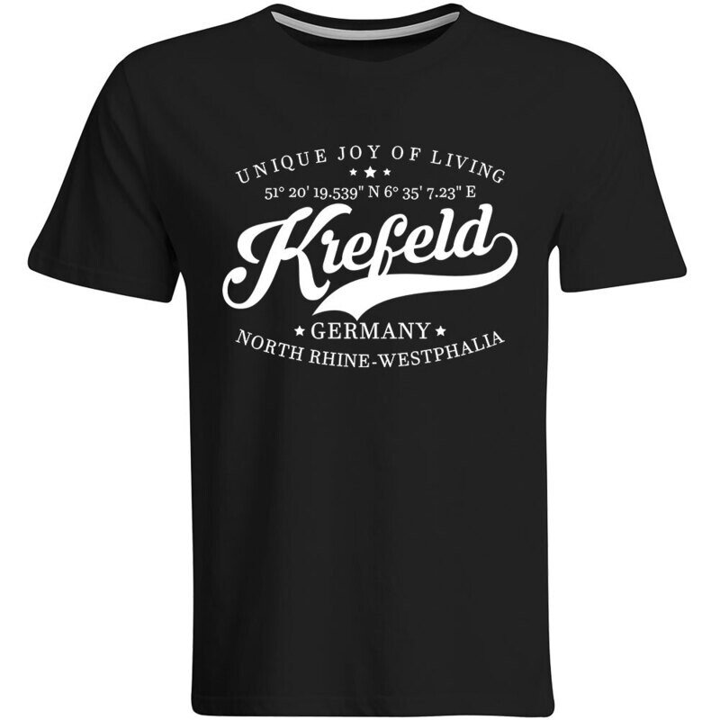 Krefeld T-Shirt mit GPS Koordinaten (Herren, Rundhals- oder V-Ausschnitt)