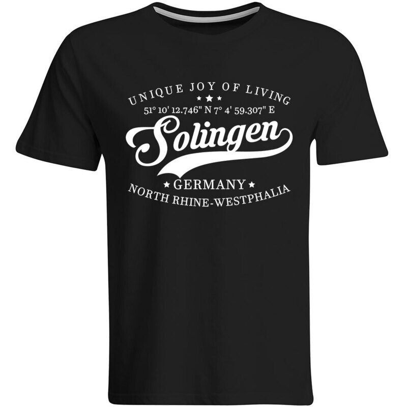 Solingen T-Shirt mit GPS Koordinaten (Herren, Rundhals- oder V-Ausschnitt)