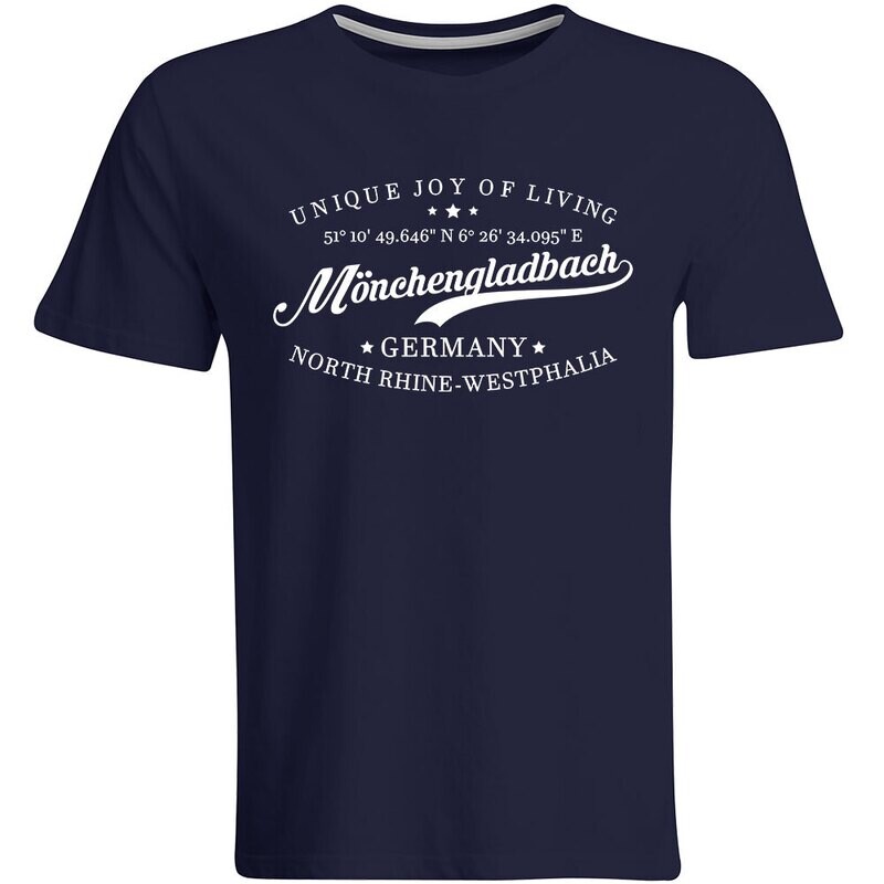 Mönchengladbach T-Shirt mit GPS Koordinaten (Herren, Rundhals- oder V-Ausschnitt)