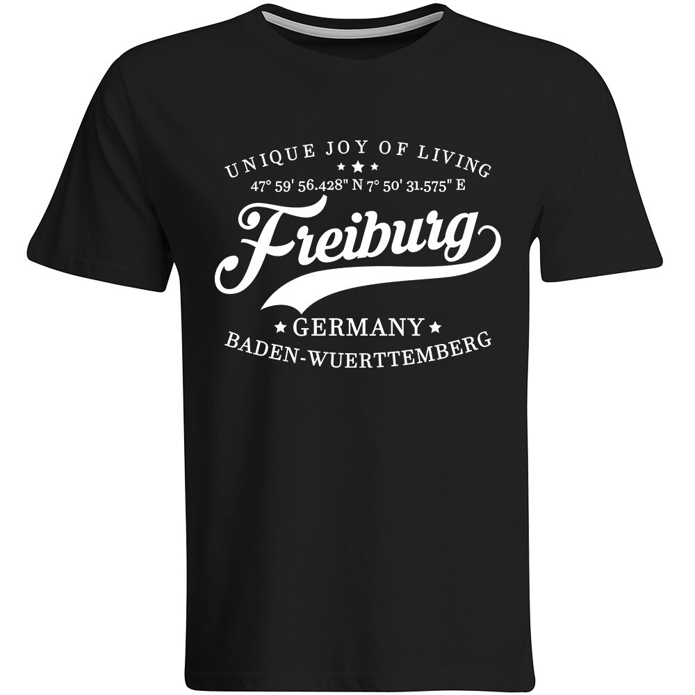 Freiburg T-Shirt mit GPS Koordinaten (Herren, Rundhals- oder V-Ausschnitt)