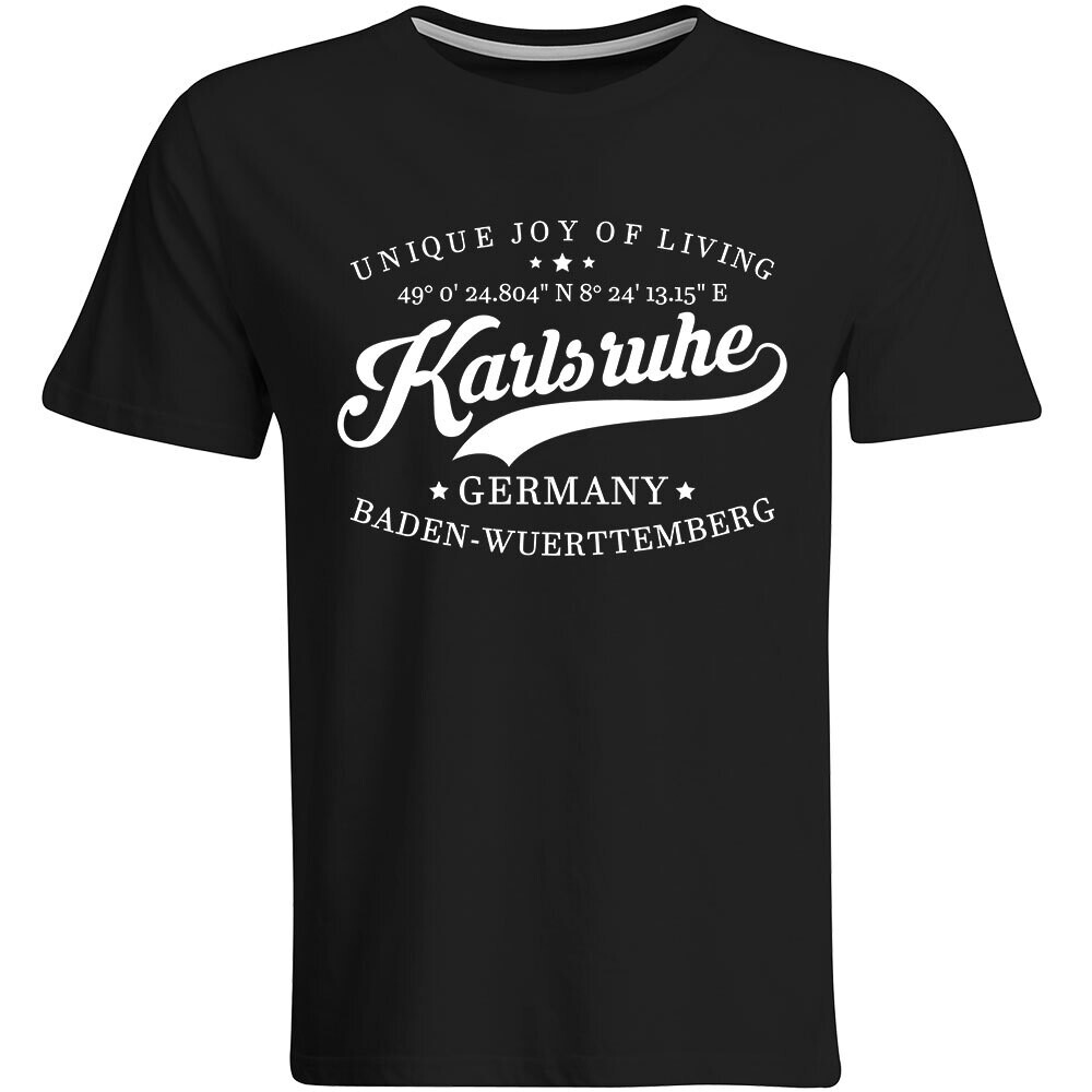 Karlsruhe T-Shirt mit GPS Koordinaten (Herren, Rundhals- oder V-Ausschnitt)