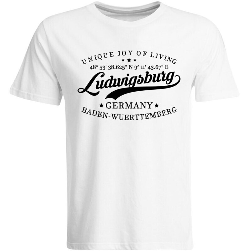 Ludwigsburg T-Shirt mit GPS Koordinaten (Herren, Rundhals- oder V-Ausschnitt)