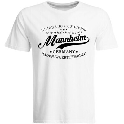 Mannheim T-Shirt mit GPS Koordinaten (Herren, Rundhals- oder V-Ausschnitt)