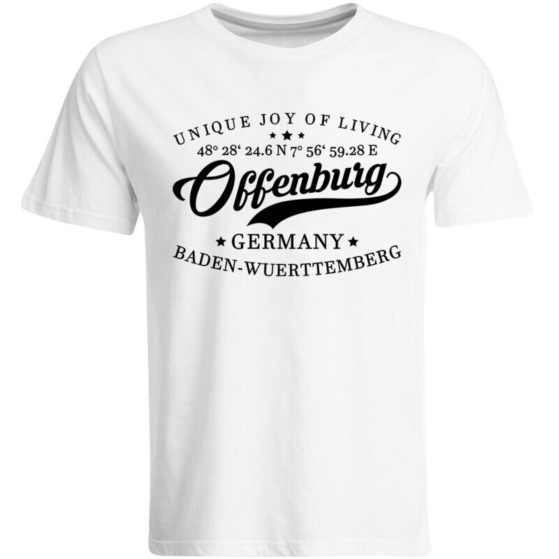 Offenburg T-Shirt mit GPS Koordinaten (Herren, Rundhals- oder V-Ausschnitt)