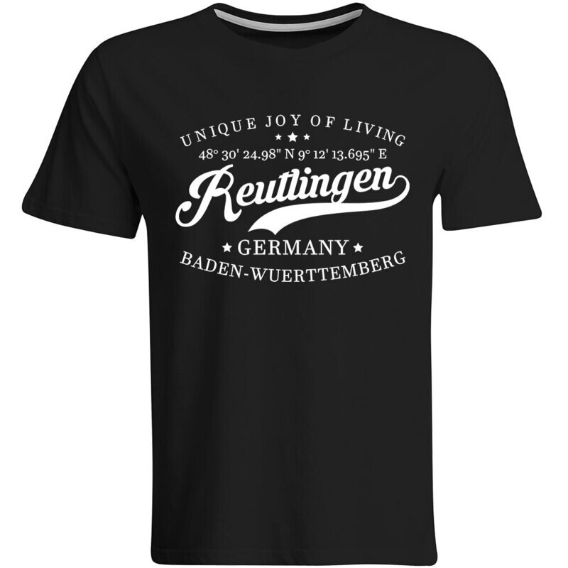 Reutlingen T-Shirt mit GPS Koordinaten (Herren, Rundhals- oder V-Ausschnitt)