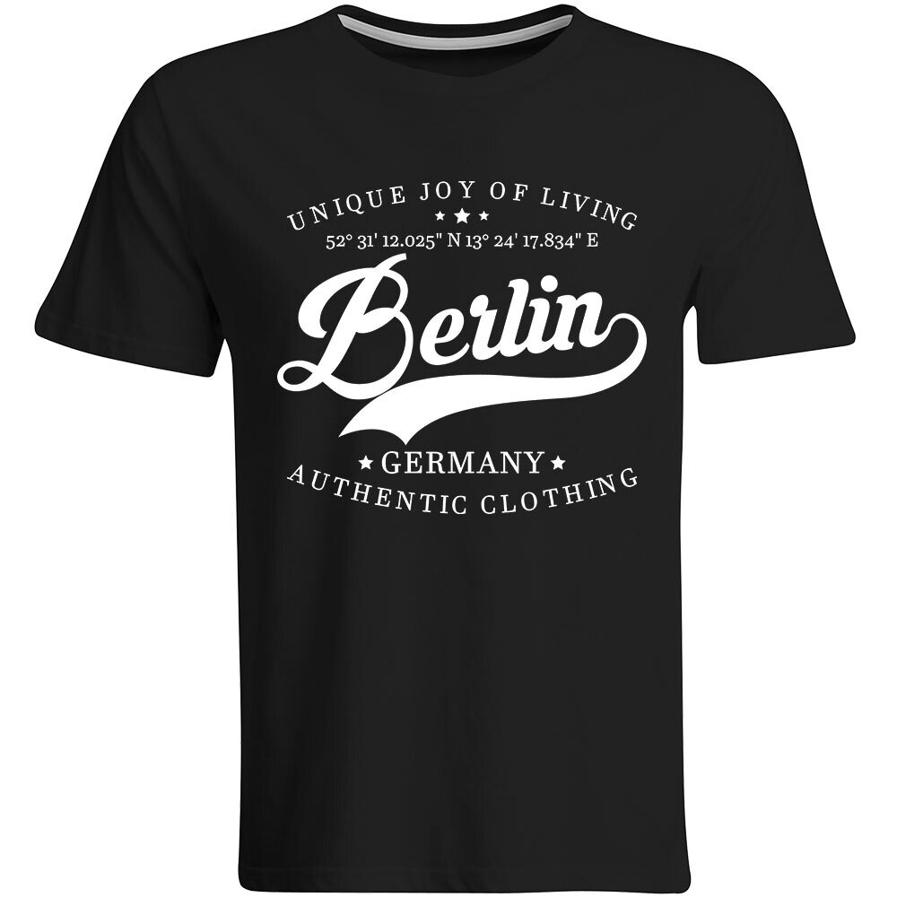 Berlin T-Shirt mit GPS Koordinaten (Herren, Rundhals- oder V-Ausschnitt)