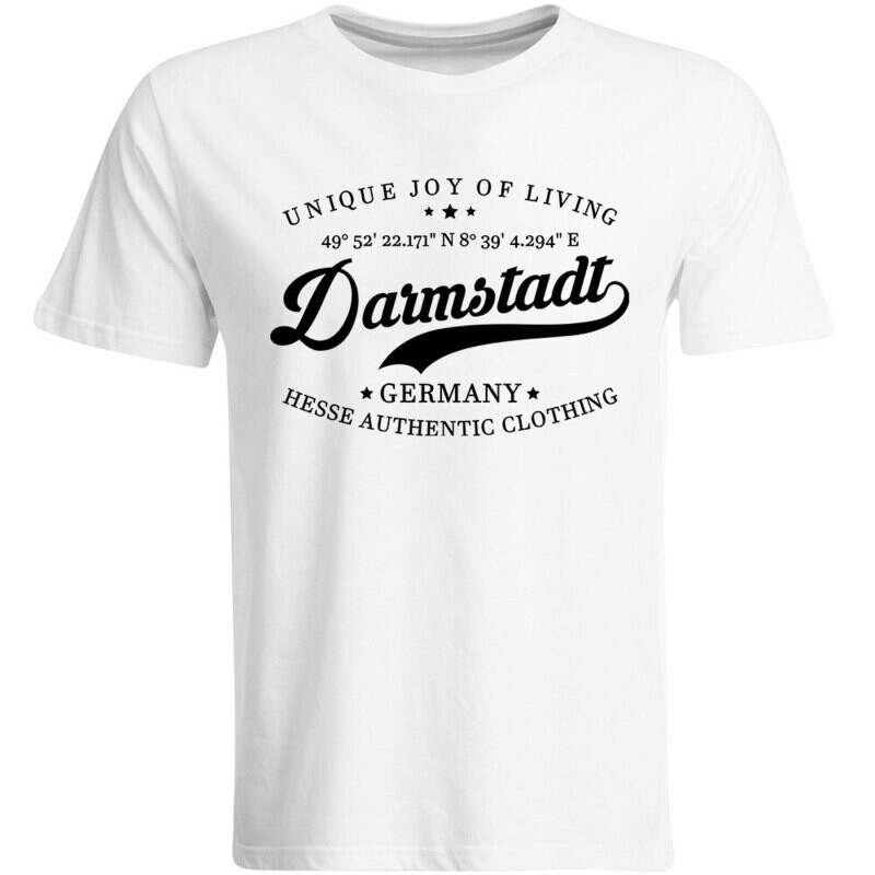 Darmstadt T-Shirt mit GPS Koordinaten (Herren, Rundhals- oder V-Ausschnitt)