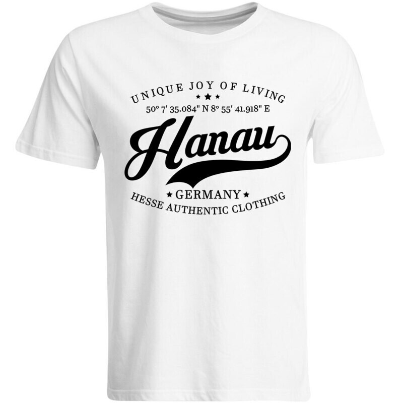 Hanau T-Shirt mit GPS Koordinaten (Herren, Rundhals- oder V-Ausschnitt)