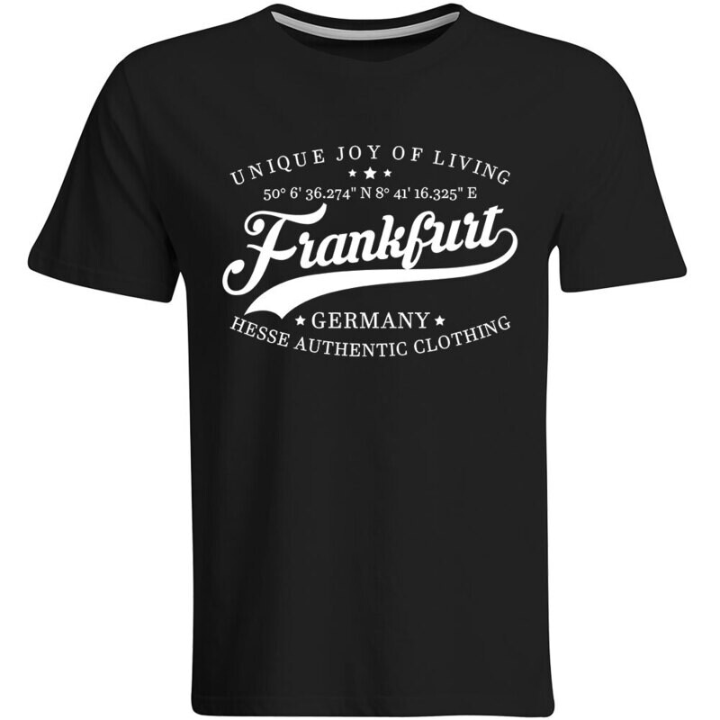Frankfurt T-Shirt mit GPS Koordinaten (Herren, Rundhals- oder V-Ausschnitt)