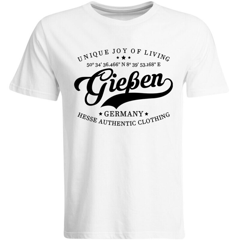 Gießen T-Shirt mit GPS Koordinaten (Herren, Rundhals- oder V-Ausschnitt)