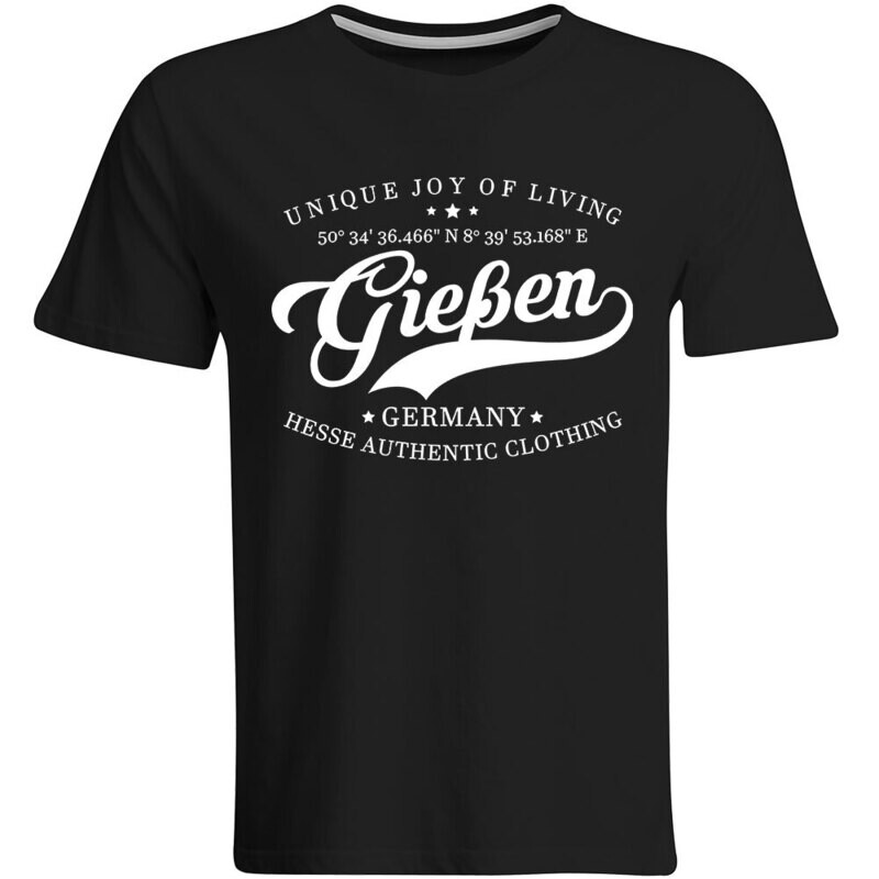 Gießen T-Shirt mit GPS Koordinaten (Herren, Rundhals- oder V-Ausschnitt)
