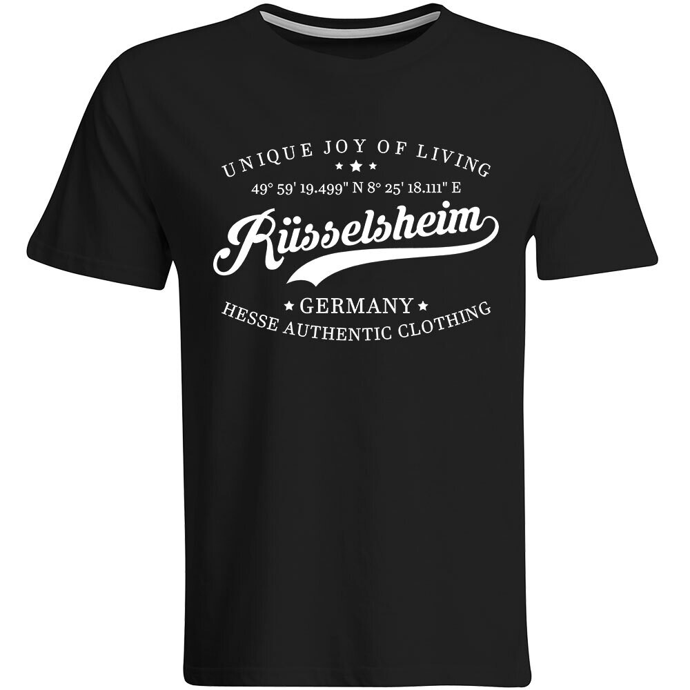 Rüsselsheim T-Shirt mit GPS Koordinaten (Herren, Rundhals- oder V-Ausschnitt)