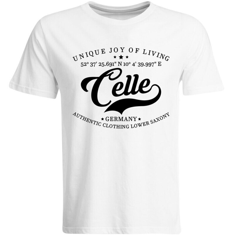 Celle T-Shirt mit GPS Koordinaten (Herren, Rundhals- oder V-Ausschnitt)