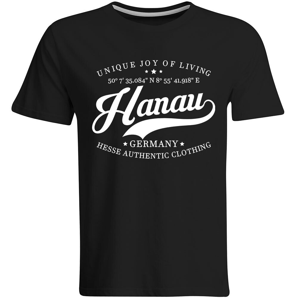 Hanau T-Shirt mit GPS Koordinaten (Herren, Rundhals- oder V-Ausschnitt)