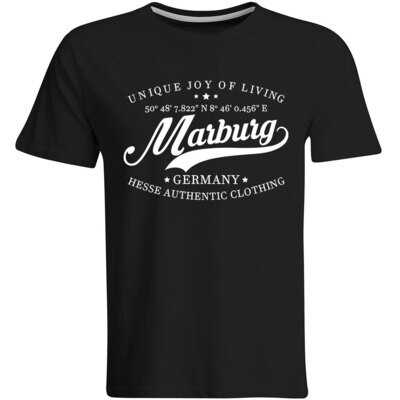 Marburg T-Shirt mit GPS Koordinaten (Herren, Rundhals- oder V-Ausschnitt)