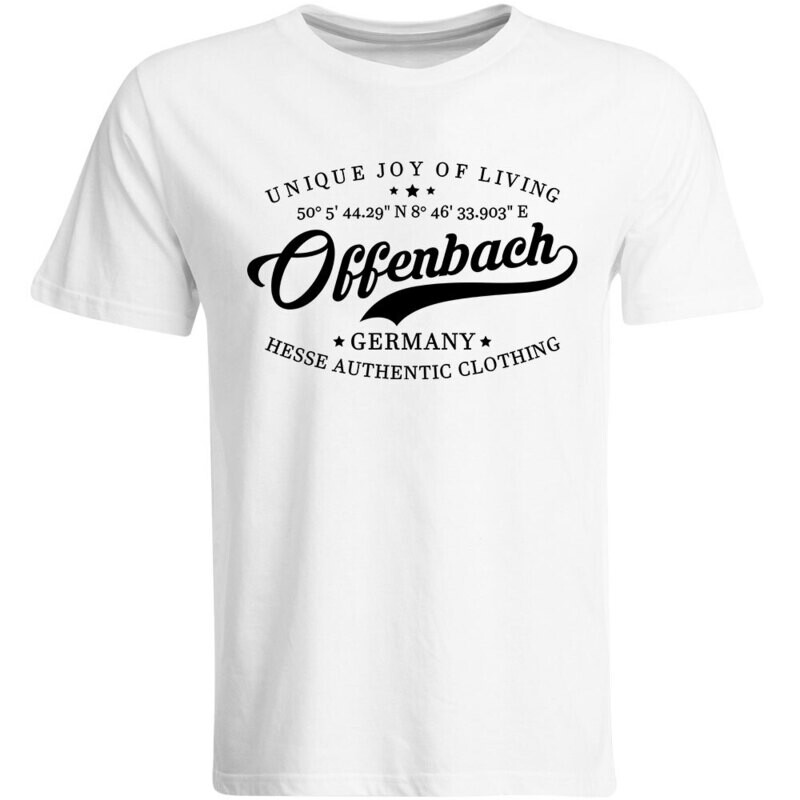 Offenbach T-Shirt mit GPS Koordinaten (Herren, Rundhals- oder V-Ausschnitt)