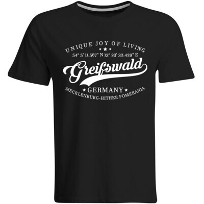 Greifswald T-Shirt mit GPS Koordinaten (Herren, Rundhals- oder V-Ausschnitt)