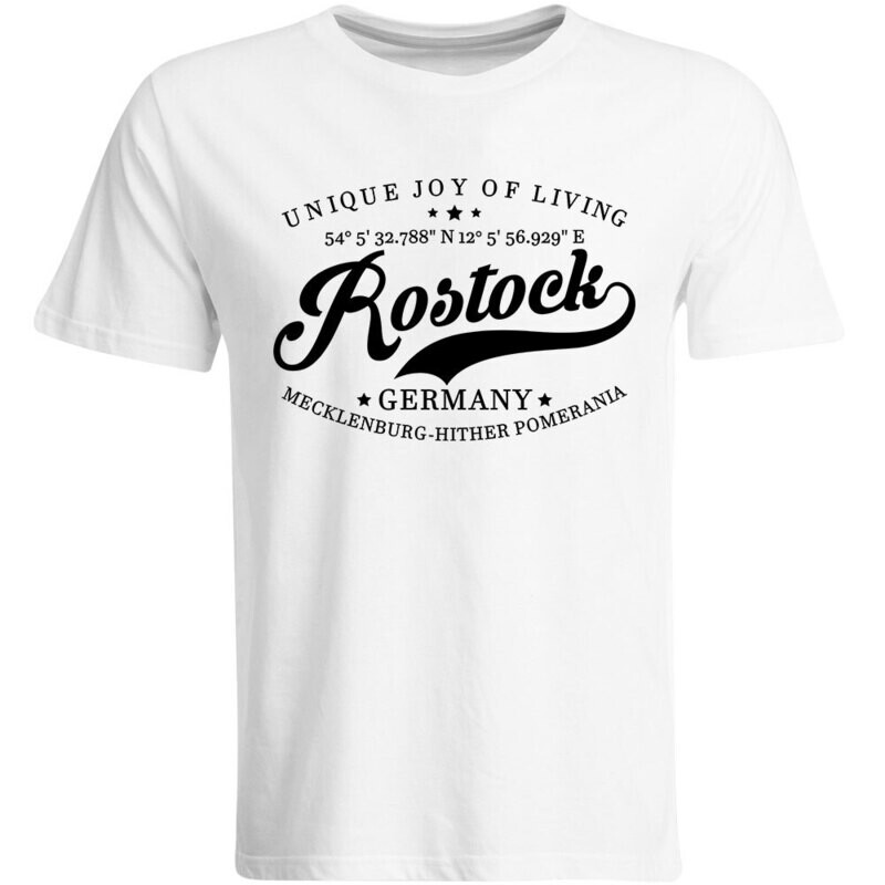 Rostock T-Shirt mit GPS Koordinaten (Herren, Rundhals- oder V-Ausschnitt)
