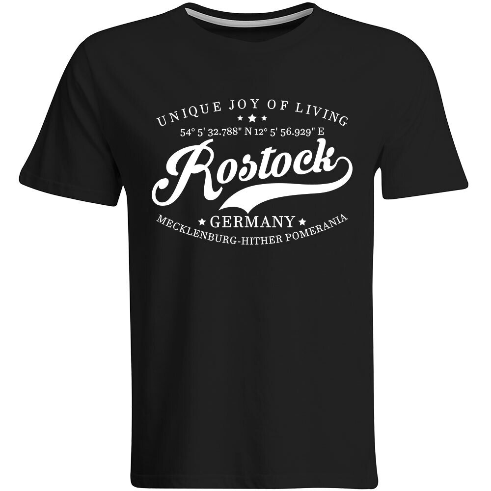 Rostock T-Shirt mit GPS Koordinaten (Herren, Rundhals- oder V-Ausschnitt)