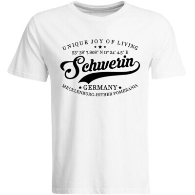 Schwerin T-Shirt mit GPS Koordinaten (Herren, Rundhals- oder V-Ausschnitt)