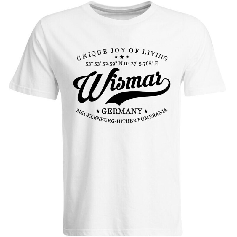 Wismar T-Shirt mit GPS Koordinaten (Herren, Rundhals- oder V-Ausschnitt)