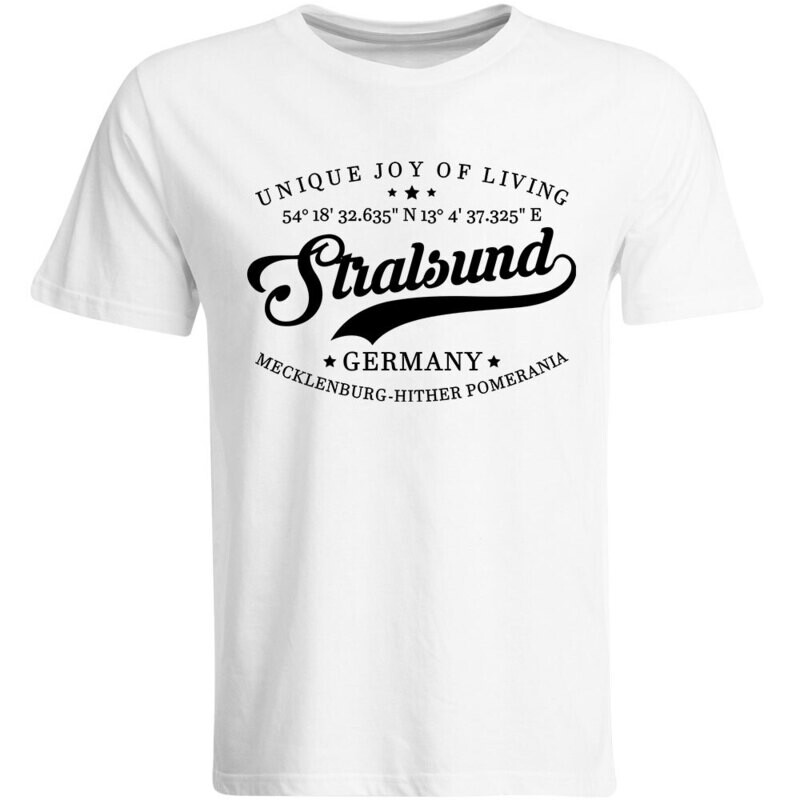 Stralsund T-Shirt mit GPS Koordinaten (Herren, Rundhals- oder V-Ausschnitt)