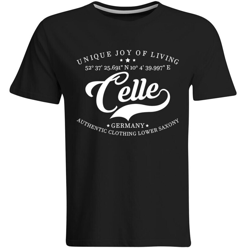 Celle T-Shirt mit GPS Koordinaten (Herren, Rundhals- oder V-Ausschnitt)