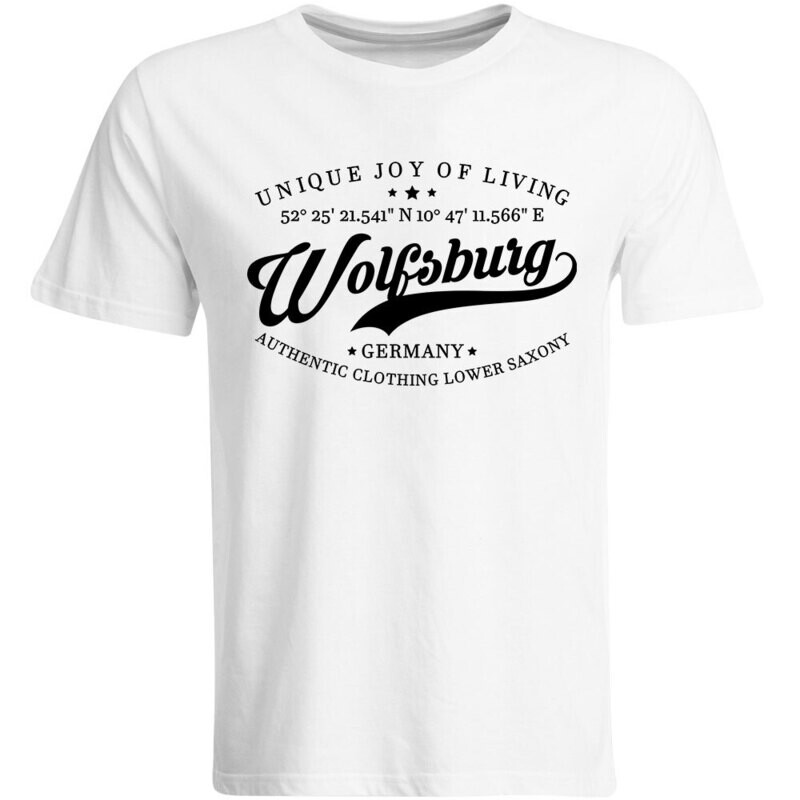 Wolfsburg T-Shirt mit GPS Koordinaten (Herren, Rundhals- oder V-Ausschnitt)